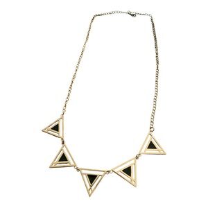 Necklace Geometric Triangles long black and gold tone chain costume jewelry